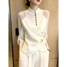 批发法式米白色上衣秋季新款<b class='q'>女</b>装雅致肌理温婉减龄高级质感小衫