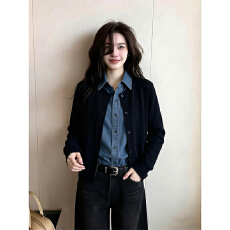 批发复古假两件牛仔拼接<b class='q'>衬衫</b><b class='q'>女</b>2026秋季新款小众设计休闲百搭减龄开衫