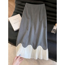 批发灰色网纱拼接设计感半身裙女新款时髦洋气不撞款百搭裙子