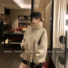 批发板栗可可BankeliliParis千金毛领收腰花苞双面呢外套