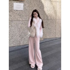 批发韩系环保皮草马甲<b class='q'>套装</b>女秋季轻奢高级感千金温柔氛围感一整套穿搭