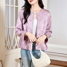 批发秋装薄款提花<b class='q'>外套</b>2026新款印花上衣<b class='q'>中老年女装</b>风衣拉链开衫