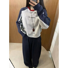 批发撞色拼接插肩袖长袖<b class='q'>卫衣</b>女2025秋季新款时尚宽松休闲百搭显瘦上衣