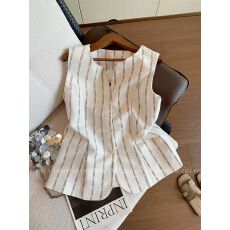 批发法式通勤条纹v领无袖收腰背心女春2026新款气质高端修身气质马甲