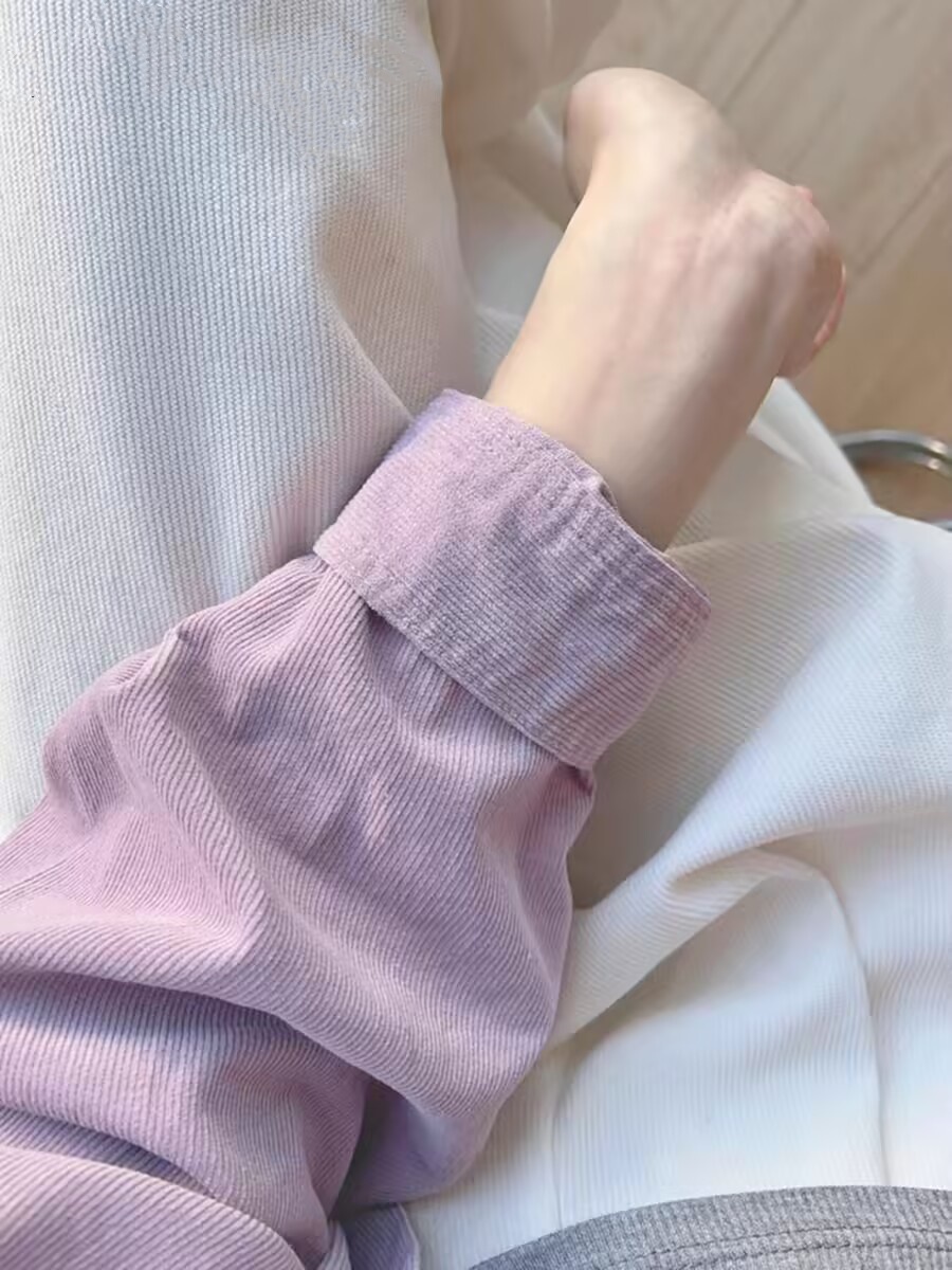 고대 자이언트 디스플레이 화이트 芋 진흙 보라색 코듀로이 여성 셔츠 봄 가을 겨울 루즈핏 다용도 캐주얼 느긋한 센스 셔츠 재킷