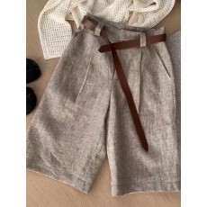 批发原物推荐！巨巨巨好穿！进口亚麻人字纹老钱风西装中裤女高腰短裤