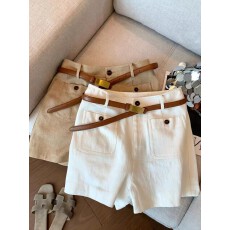 批发老钱风白色高腰阔腿短裤女装夏季宽松显瘦梨型身材小个子休闲短裤