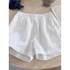 批发超好看白色松紧腰<b class='q'>亚麻</b>裤女夏高腰舒适百搭休闲A字裤