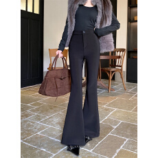 批发实拍实价 黑色微喇<b class='q'>西装</b>裤<b class='q'>女</b>秋冬加绒新款百搭修身弹力喇叭拖地裤