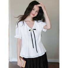 批发大码法式娃娃领<b class='q'>蝴蝶结</b><b class='q'>衬衫</b>上衣