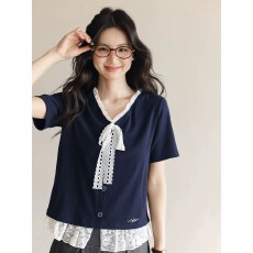 批发2026大码蕾丝拼接假两件上衣