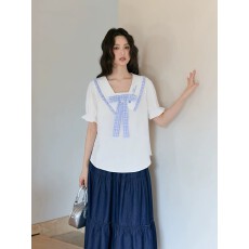 批发大码学院风海军领白色衬衫