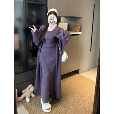 批发实拍实价 紫色气质高级感针织开衫宽松慵懒风<b class='q'>背心</b>长裙<b class='q'>毛衣</b>套装
