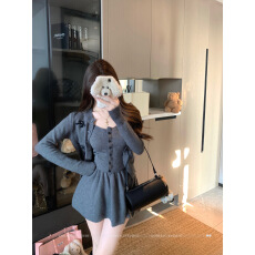 批发实拍实价 可爱小狗针织衫开衫吊带<b class='q'>蓬蓬</b>半身<b class='q'>裙套装</b>