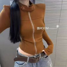 批发美式甜酷辣妹立领拉链短款小<b class='q'>外套</b>2025秋冬磨毛女装<b class='q'>修身</b>开衫上衣