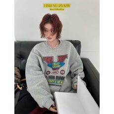 批发2025秋冬新款复古字母前后彩拔印花圆领宽松内里复合超柔绒<b class='q'>卫衣</b>