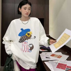 批发2025年冬季韩版减龄洋气狗狗印花加绒保暖套头<b class='q'>卫衣</b>女