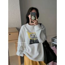 批发2025冬上新韩版加厚加绒小猫圆领<b class='q'>卫衣</b>上衣女