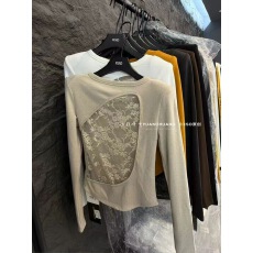 批发2025秋冬磨毛绒新款<b class='q'>韩版</b>设计感后背网纱镂空长袖T恤打底衫上衣女