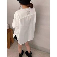 欧洲站2026年早春新款白色圆领长袖开叉衬衫女宽松百搭休闲上衣