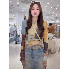 批发2026新款韩版时尚设计感印花透视<b class='q'>打底</b>衫网纱<b class='q'>上衣</b>民族风复古猫咪