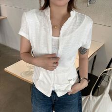 批发2026春夏新款气质拉链开衫假两件短外套女薄款收腰上衣