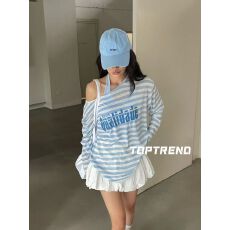 批发十三行2026春夏条纹字母印花长袖T恤女挂脖背心美式叠穿两件<b class='q'>套装</b>