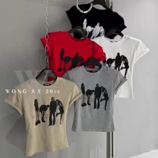 批发十三行2026新款韩版<b class='q'>时尚</b>百搭圆领短袖女修身显瘦上衣女