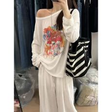 批发欧洲站早秋<b class='q'>韩版</b>彩色涂鸦印花长袖T恤女百搭休闲<b class='q'>打底衫</b>上衣长袖T恤