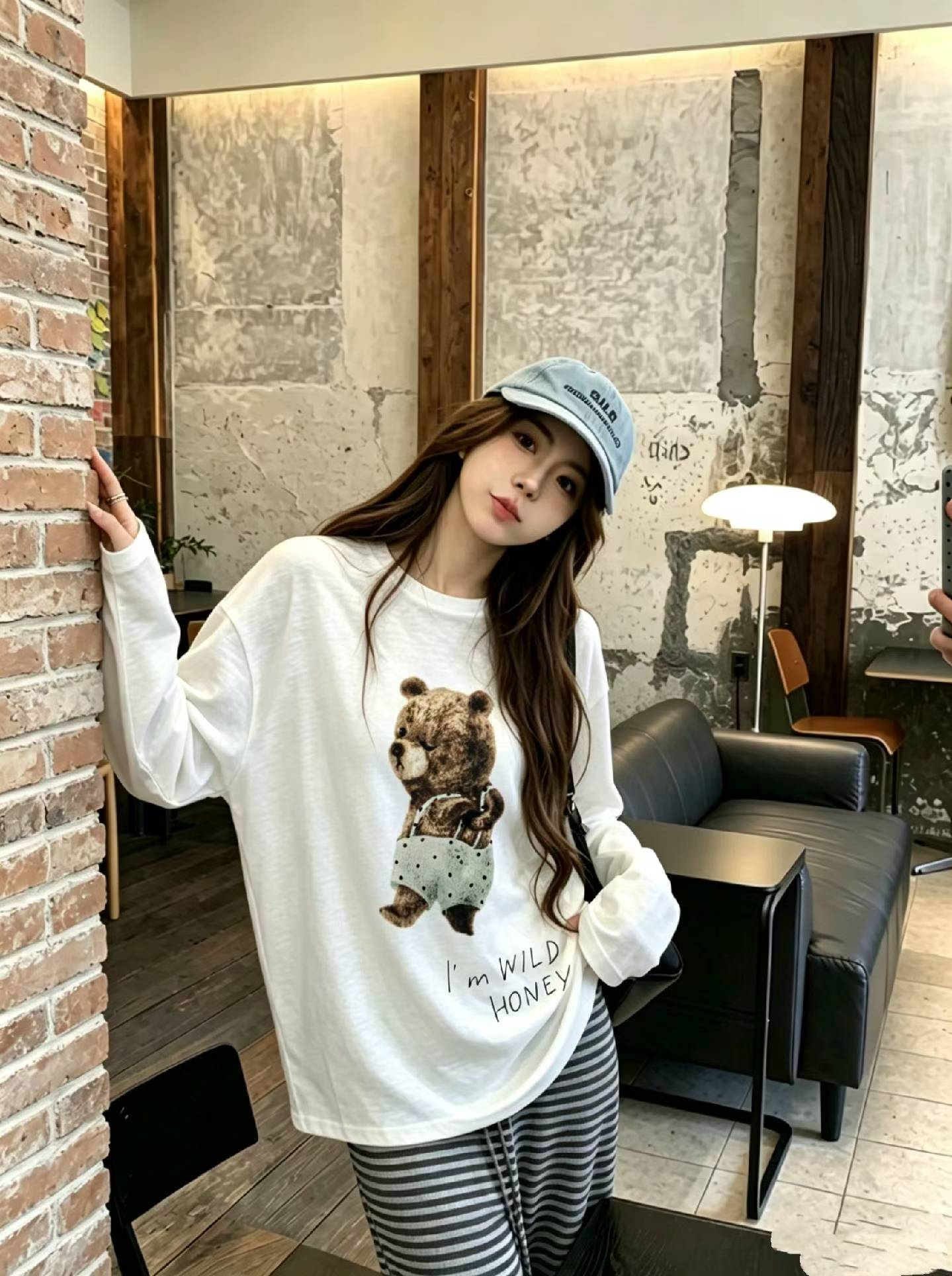 2026 봄 여름 새로운 작은 곰 프린트 캐주얼 루즈핏 얇은 스타일 자외선 차단 블라우스 편안함 긴팔 티셔츠