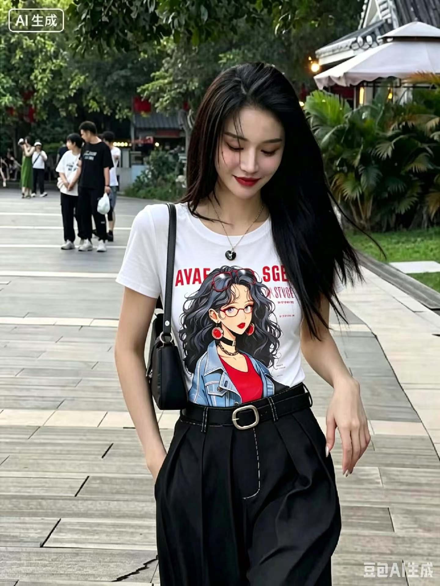 반팔 여성 티셔츠 여름 새로운 아메리칸 레트로 라운드 넥 만화 소녀 슬림해 보이는 쇼트 스타일 핫걸 긍정적 인 어깨 의류