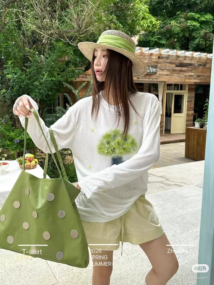 여름 한 부서 버섯 프린트 루즈핏 외국 가스 얇은 스타일 자외선 차단 만나는 긴팔 티셔츠 여성