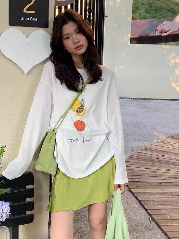 한 부서 수채화 과일 프린트 얇은 스타일 자외선 차단 블라우스 긴팔 티셔츠 여성 마이크로 ~을 통해 캐주얼 루즈핏 맨위