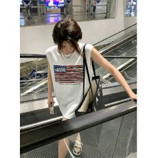 批发美式高街星条旗哥特字母短袖t恤女夏季新款休闲纯棉上衣吊带<b class='q'>背心</b>