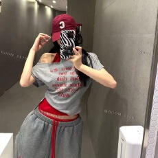 批发两件套撞色短袖t恤女夏季新款露肩收腰显瘦纯欲风辣妹短上衣