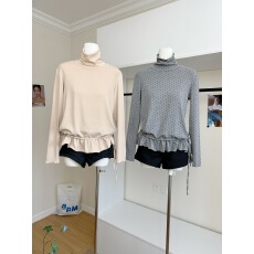 批发你好卡农 半高领波点长袖打底衫女秋季新款荷叶边小衫长袖T恤上衣