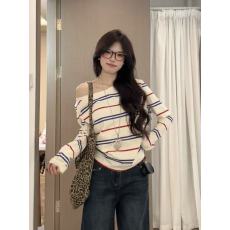 批发条纹斜肩韩系校园风长袖t恤女INS超火秋季显瘦上衣<b class='q'>服</b>