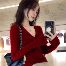 批发秋冬内搭翻领长袖打底针织衫上衣修身显瘦短款小个子polo领毛衣女