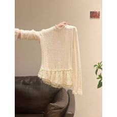 批发<b class='q'>韩国</b>外贸甜美气质<b class='q'>蕾丝</b>木耳花边半高领长袖T恤秋内搭立领上衣