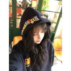 批发美式高街复古字母刺绣连帽卫衣女秋冬国潮牌高级感宽松情侣装外套