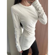 批发1*1德绒白色中长款圆领长袖t恤女<b class='q'>春秋</b>冬季内搭外穿修身辣妹风上衣
