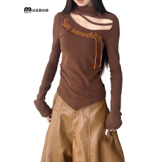 人棉磨毛不规则修身显瘦半高领打底衫女内搭秋冬正肩长袖t 恤shan