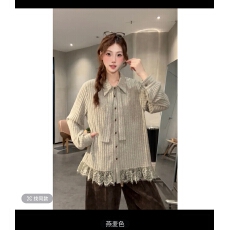 批发韩版蕾丝拼接洋气衬衫今年流行的爆款女装新款衬衣巨好看设计上衣