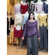 批发<b class='q'>大码</b>胖MM纯欲风蕾丝拼接长袖t恤女秋季设计感修身显瘦<b class='q'>打底衫</b>上衣