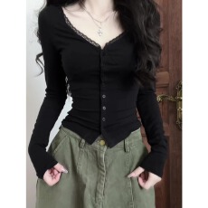 批发早秋独特别致甜辣妹性感修身上衣设计感小众印花<b class='q'>打底衫</b><b class='q'>女长袖</b>t恤