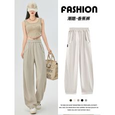 批发美式运动裤女春夏2025新款卫裤休闲阔腿工装裤香蕉裤爵士跳舞裤子