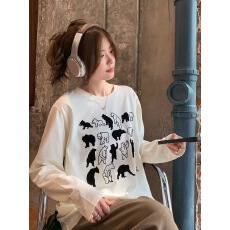 批发<b class='q'>韩国</b>外贸 21支纯棉-210克100%棉 秋装长袖T恤女宽松上衣印花