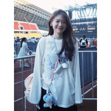 批发<b class='q'>韩国</b>外贸 21支纯棉-210克100%棉 秋装长袖T恤女宽松上衣印花