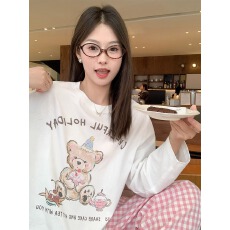 批发<b class='q'>韩国</b>外贸 21支纯棉-210克100%棉 秋装长袖T恤女宽松上衣印花