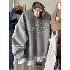 批发<b class='q'>韩国</b>外贸新款华棉刷毛 卫衣女韩系重工蝴蝶结 刺绣 钉珠